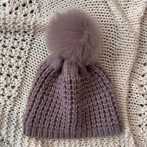Kyi Kyi Lavender Cable Knit Pom-Pom Beanie